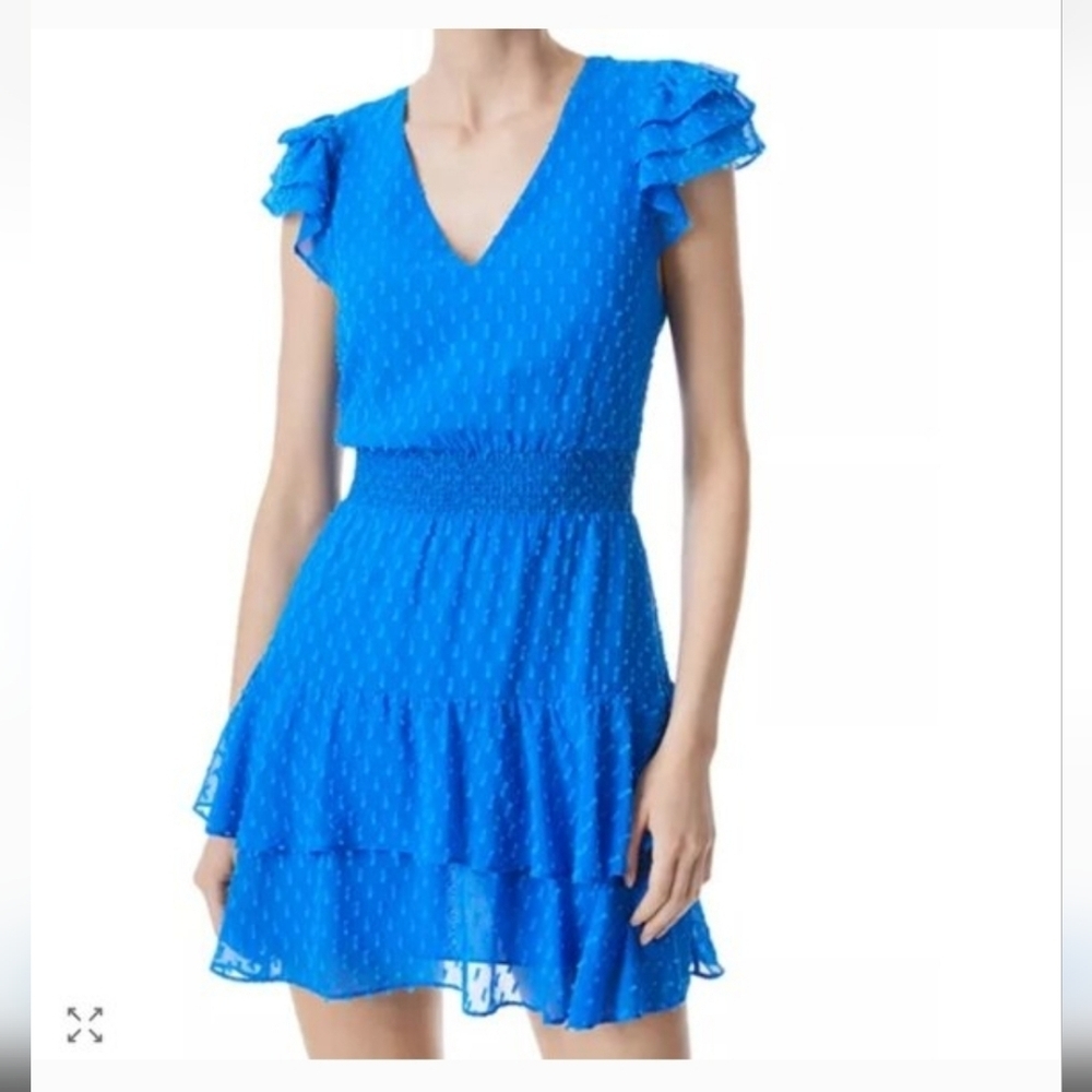 Alice + Olivia Blue Ruffle Sleeve Mini Dress No Tag See Mesurements